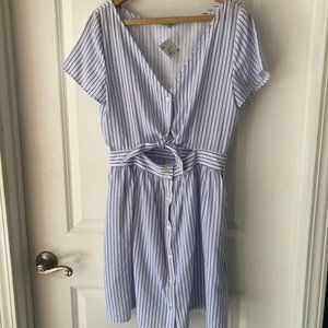 FRNCH Blue and White Tie Front Dress